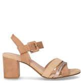 Sandalo con tacco in ecopelle scamosciata noce | Boscaini Scarpe