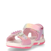 Flaviana sandalo in tessuto glitterato con fiore rosa | Boscaini Scarpe