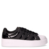 STREETTALK BOLD J sneakers in ecopelle vernice con suola platform nero bianco | Boscaini Scarpe