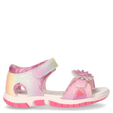 Flaviana sandalo in tessuto glitterato con fiore rosa | Boscaini Scarpe