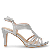 Sandalo con tacco in tessuto argento | Boscaini Scarpe