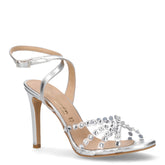 Sandalo con tacco in ecopelle argento | Boscaini Scarpe