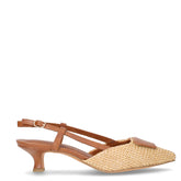 Décolleté slingback in rafia ed ecopelle con tacco cognac | Boscaini Scarpe