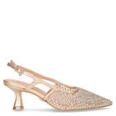 Décolleté slingback a punta in tessuto ed ecopelle oro | Boscaini Scarpe