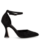 Sandalo in tessuto strass con tacco nero | Boscaini Scarpe