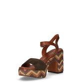 Sandalo con tacco con tessuto khaki | Boscaini Scarpe