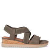 Sandalo in ecopelle e tessuto con zeppa verde oliva | Boscaini Scarpe