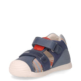 Sandalo in tessuto e pelle bambino petrolio | Boscaini Scarpe