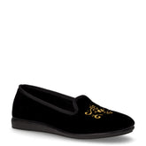 Texi pantofola in velluto con ricamo oro nero | Boscaini Scarpe