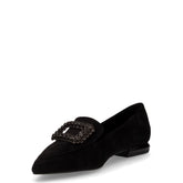 Mocassino in tessuto con applicazione strass nero | Boscaini Scarpe