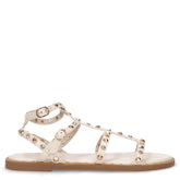 Sandalo in ecopelle con borchie e strass bianco | Boscaini Scarpe