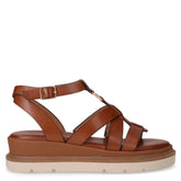 Sandalo in pelle con zeppa cognac - Sandali Con Tacco Donna | Boscaini Scarpe