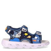 Wingy sandalo in tessuto ed ecopelle con luci bambino navy blu | Boscaini Scarpe