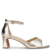 Sandalo con tacco in ecopelle laminata oro | Boscaini Scarpe