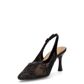 Slingback in tessuto con tacco nero | Boscaini Scarpe