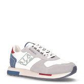 Sneaker in pelle e tessuto bianco grigio navy | Boscaini Scarpe