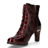 Stivaletto stringato in pelle con tacco vino | Boscaini Scarpe