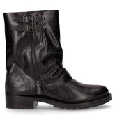 Stivaletto in pelle con fibbie e zip laterale nero | Boscaini Scarpe