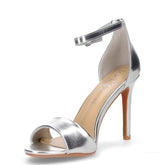 Sandalo con tacco in ecopelle argento | Boscaini Scarpe