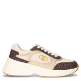LJ01 sneaker in pelle e tessuto bianco marrone oro | Boscaini Scarpe