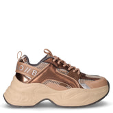 Yuno sneaker in ecopelle e tessuto beige e oro | Boscaini Scarpe
