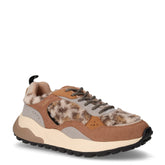 Sneaker in ecopelle scamosciata e tessuto animalier marrone grigio | Boscaini Scarpe