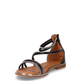 Sandalo in ecopelle e tessuto con strass nero | Boscaini Scarpe