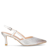 Slingback in tessuto con strass ed ecopelle argento | Boscaini Scarpe