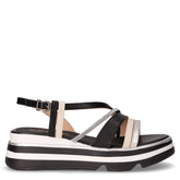 Sandalo in ecopelle con zeppa nero bianco argento | Boscaini Scarpe
