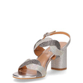 Sandalo in ecopelle con strass e tacco argento | Boscaini Scarpe
