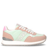 Sneaker in ecopelle e tessuto verde rosa | Boscaini Scarpe