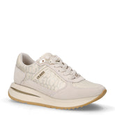 Sneaker in tessuto e pelle con zeppa bianco beige | Boscaini Scarpe