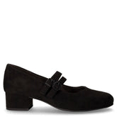 Mary Jane in tessuto scamosciato con cinturini nero | Boscaini Scarpe