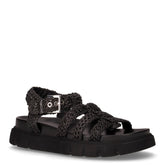 Sandalo in tessuto intrecciato con zeppa nero | Boscaini Scarpe