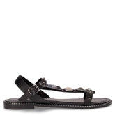 Sandalo infradito in pelle con borchie e pietre nero | Boscaini Scarpe