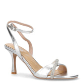 Sandalo con tacco in ecopelle argento | Boscaini Scarpe
