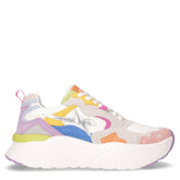 Mia sneaker in pelle e tessuto cipria bianco arancione blu | Boscaini Scarpe