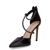 Sandalo a punta in ecopelle con strass nero | Boscaini Scarpe