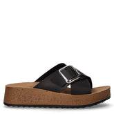 Ciabatta con zeppa in ecopelle nero | Boscaini Scarpe