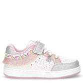 Frangetta Mix sneaker in tessuto ed ecopelle bambina bianco argento rosa | Boscaini Scarpe