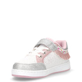 Frangetta Mix sneaker in tessuto ed ecopelle bambina bianco argento rosa | Boscaini Scarpe