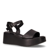 Sandalo con zeppa in ecopelle nero | Boscaini Scarpe