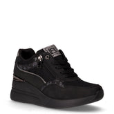 Sneaker in tessuto d ecopelle con zeppa nero | Boscaini Scarpe