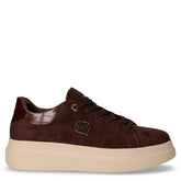 Sneaker in tessuto ed ecopelle con platform marrone | Boscaini Scarpe