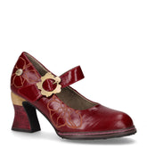 Décolleté in pelle con decori floreali e cinturino vino | Boscaini Scarpe