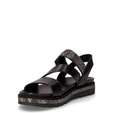 Sandalo in ecopelle con strass e zeppa nero | Boscaini Scarpe