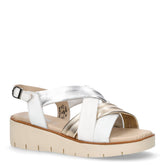 Sandalo in pelle con zeppa bianco argento oro | Boscaini Scarpe