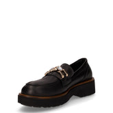 Mocassino in pelle con staffa strass nero | Boscaini Scarpe