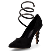 Décolleté in tessuto scamosciato con spirale strass nero | Boscaini Scarpe