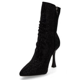 Tronchetto a punta in tessuto con strass nero | Boscaini Scarpe